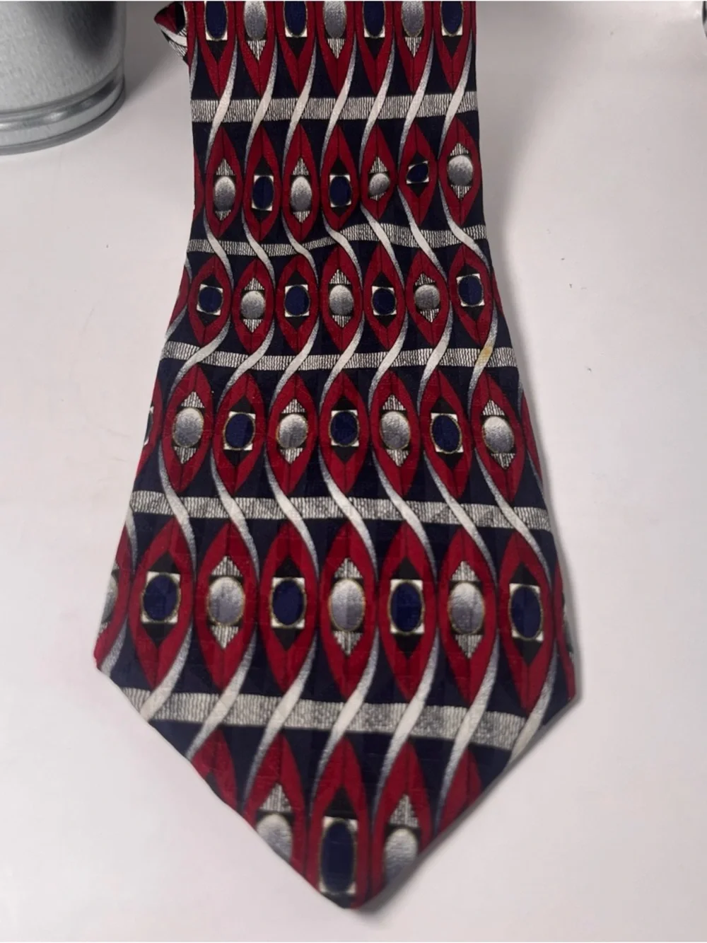 Pierre Balmain‎ Vintage Abtract Geometric Silk Tie Red and Navy Formal Office